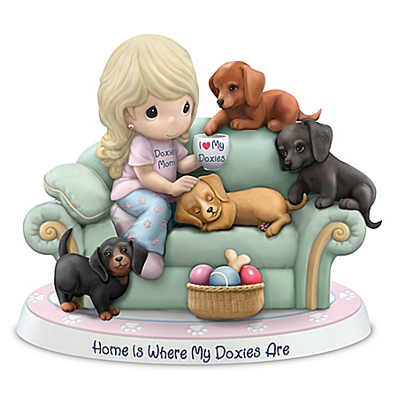 Precious Moments Home Is Where My Doxies Are Bisque Porcelain Figurine