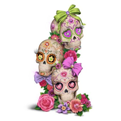Margaret Le Van Celebration Of Love Everlasting Glow In The Dark Hand-Painted Sugar Skull Sculpture