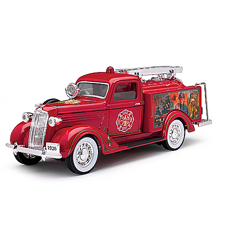1:25-Scale 1936 Dodge Fire Pumper Diecast Truck Coin Bank With Chrome-Colored Grille, Ladder & Trim