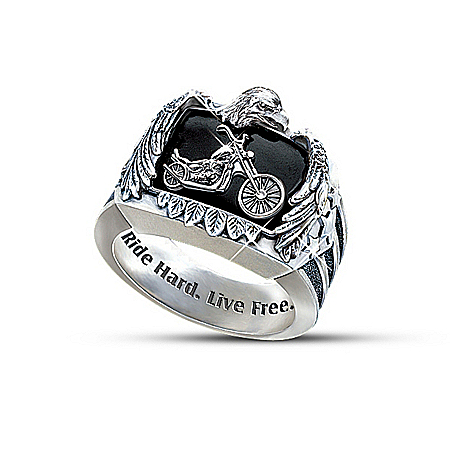 Ride Hard, Live Free Men's Biker Ring