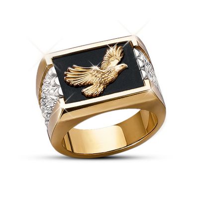 Wings Of Glory Men's 24K Gold-Plated and Sterling Silver Bald Eagle Ring