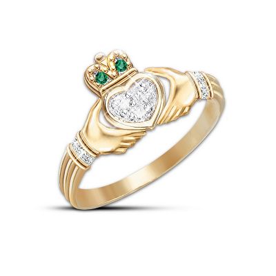 Diamond And Emerald Claddagh Ring Irish Jewelry