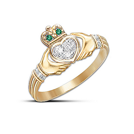 Diamond And Emerald Claddagh Ring Irish Jewelry