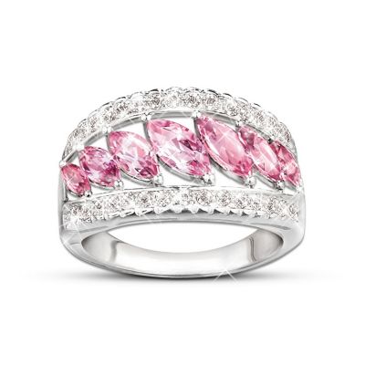 Starlight Elegance Pink Topaz & Diamond Ring: Unique Jewelry Gift For Her