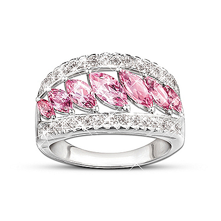 Starlight Elegance Pink Topaz & Diamond Ring: Unique Jewelry Gift For Her