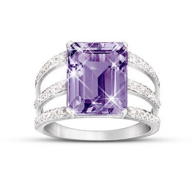 Triple Band Timeless Radiance Purple Amethyst & Diamond Ring With Pave Setting