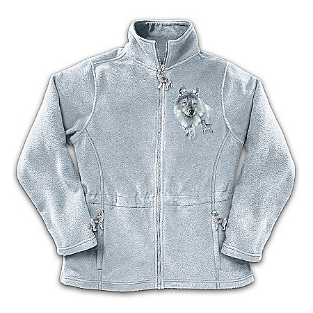 Women's Fleece Jacket With Wolf Art: Spirit Of The Wilderness