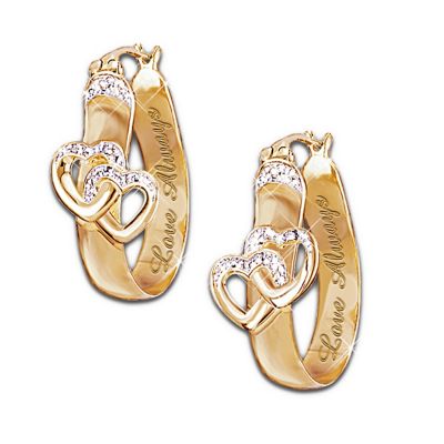 Love Always Diamond Hoop Earrings With Hearts