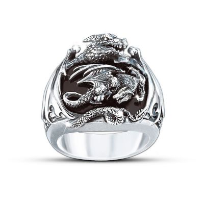 Realm Of The Dragon Sterling Silver Ring: Mens Fantasy Jewelry