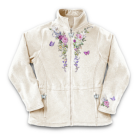 Lena Liu Garden's Perfection Women's Fleece Jacket With Floral Embroidery: Unique Garden Lover Gift