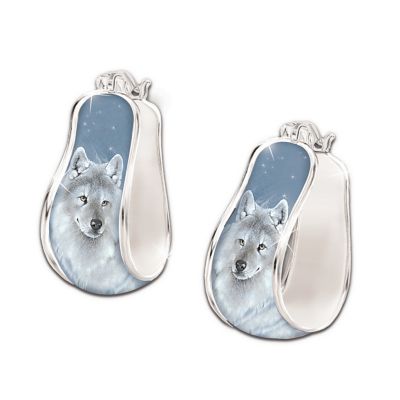 Majestic Spirit Sterling Silver Wolf Art Earrings