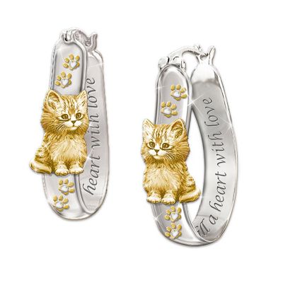 Cats Fill A Heart With Love Engraved Sterling Silver Earrings: Cat Lover Jewelry