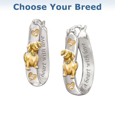 Heart Filled With Love Engraved Dog Breed Sterling Silver Earrings: Pet Dog Lover Jewelry