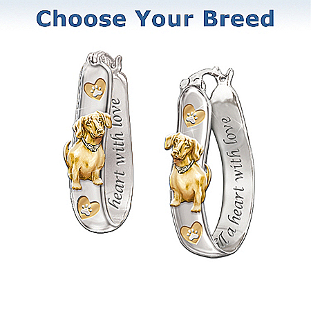 Heart Filled With Love Engraved Dog Breed Sterling Silver Earrings: Pet Dog Lover Jewelry