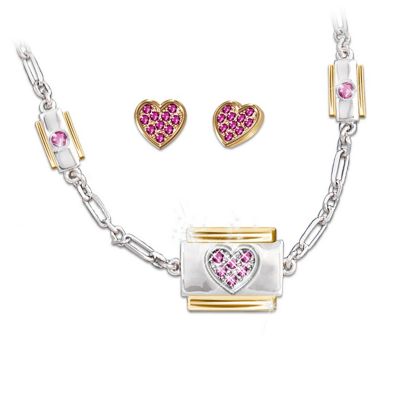 Always In My Heart Italian Charm Necklace And Earrings Set