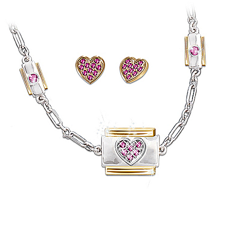 Always In My Heart Italian Charm Necklace And Earrings Set
