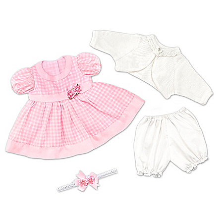 Gingham Print Pink Party Dress Baby Doll Accessory Set