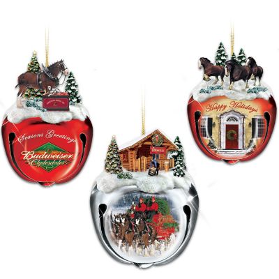 Budweiser Clydesdales Sleigh Bells Christmas Tree Ornaments: Set Of Three