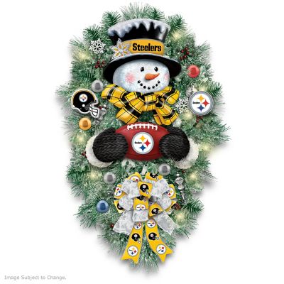 Pittsburgh Steelers Nfl Illuminated Snowman Wreath Featuring Team Logo Colors