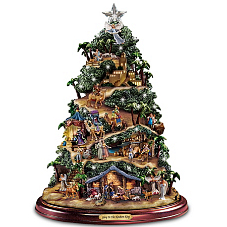 Thomas Kinkade Illuminated Nativity Tabletop Tree: Glory To The Newborn King