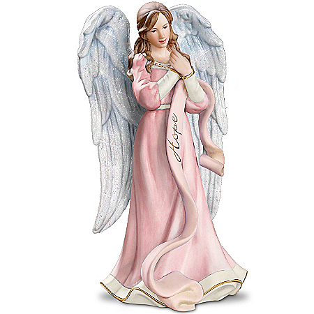 Figurine: The Messenger Of Hope Breast Cancer Awareness Heirloom Porcelain Angel Figurine