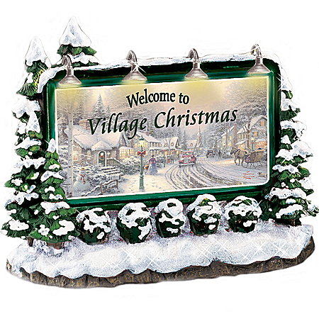 Thomas Kinkade Welcome To Village Christmas Lighted Sign Village Accessory
