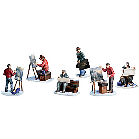 Thomas Kinkade Painter of Light Collectible Village Accessory Figurine Set