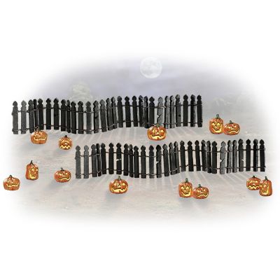 Rickety Fence And Spooky Jack o' Lantern Halloween Village Accessory Set