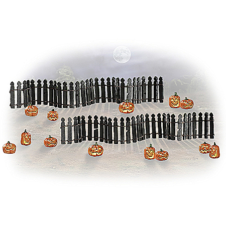 Rickety Fence And Spooky Jack o' Lantern Halloween Village Accessory Set