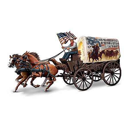 John Wayne: The Heart Of America Illuminated 2-Horse Stagecoach Sculpture With Audio Recording