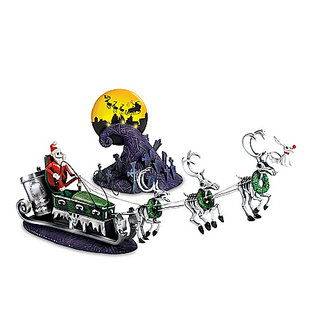 Disney Tim Burtons The Nightmare Before Christmas Hand-Painted Illuminated Sculpture Set