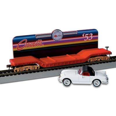 Flatbed Train Car With A Removable 1953 Corvette Diecast Car