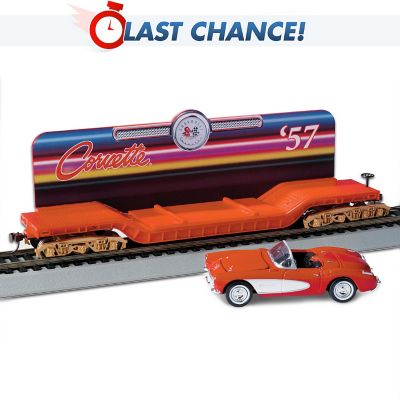 Flatbed Train Car With A Removable 1957 Corvette Diecast Car