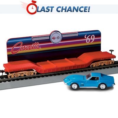 Flatbed Train Car With A Removable 1969 Corvette Stingray Diecast Car