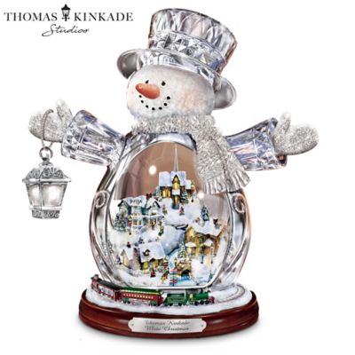 Thomas Kinkade Crystal Snowman Figurine Featuring Light Up Village And 