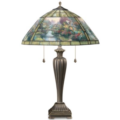 Thomas Kinkade Lamplight Bridge Unique Stained Glass Table Lamp