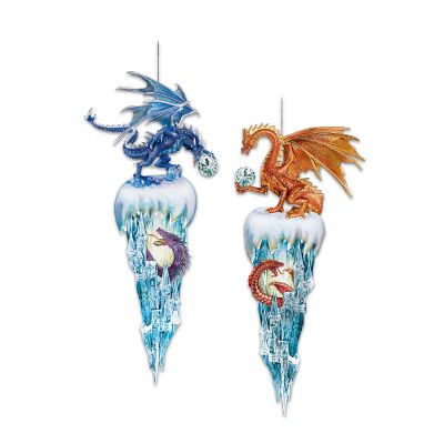 Decorative Fantasy Dragon Christmas Ornaments: Kingdom Of The Ice Collection Set One