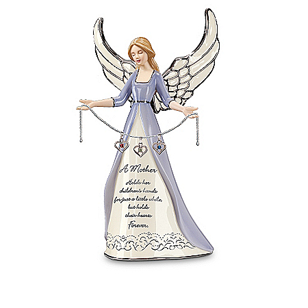 A Mother's Heart Birthstone Charm Angel Figurine: Personalized Gift for Mom