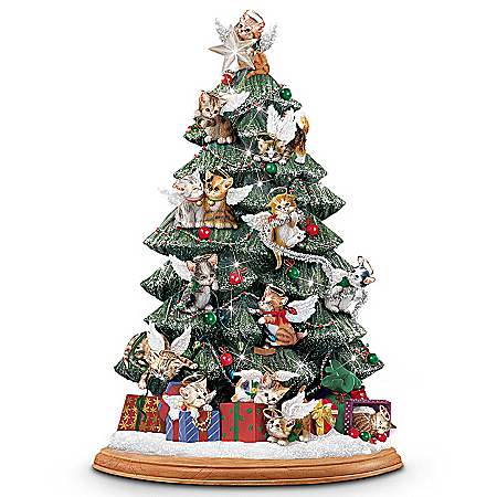 Cat Lover's Illuminated Tabletop Christmas Tree: Purr-fect Holiday