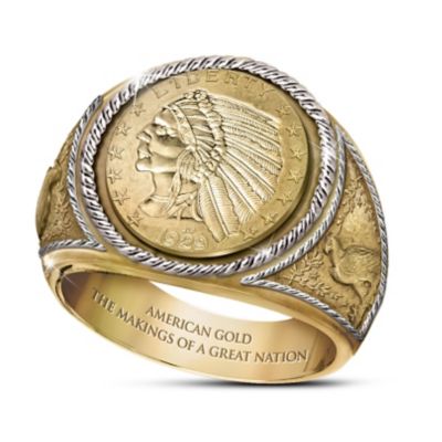 ring indian head gold coin proof rings 24k engraved mens plating bradfordexchange jewelry sold