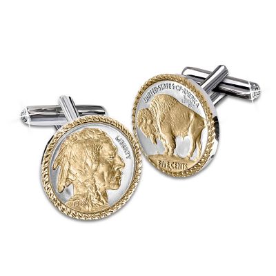 Genuine U.S. Buffalo Nickel Diamond Cuff Links