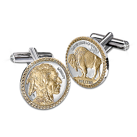 Genuine U.S. Buffalo Nickel Diamond Cuff Links