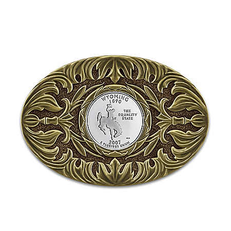 Wyoming State Quarter Western Style Sculpted Belt Buckle