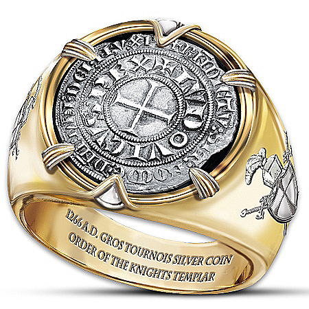 The Crusader 24K Gold-Plated Mens Ring Of Valor Ring With Silver Coin