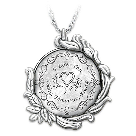 Today, Tomorrow And Always Love Token Pendant Necklace In Sterling Silver