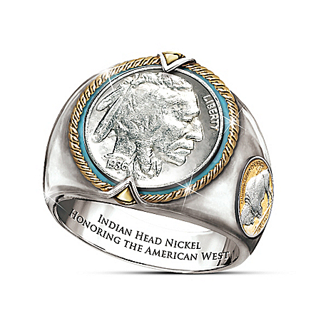 Indian Head Nickel Silver-Plated Mens Ring