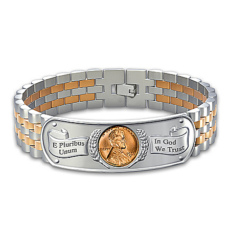The Genuine Copper Penny Menâ€™s Stainless Steel Bracelet