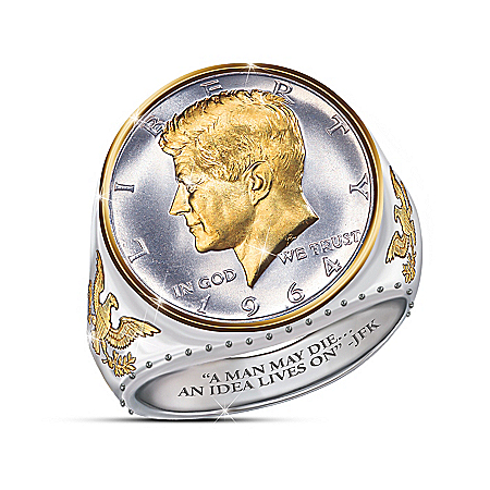 The JFK 100th Anniversary Legacy Silver Coin Ring With Half Dollar Presidential Bust Design