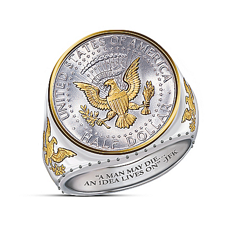 The JFK 100th Anniversary Legacy Silver Coin Ring With Half Dollar Eagle Reverse Design