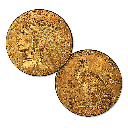 The First Sunken Relief U.S. $5 Indian Head Half Eagle MS-61 NGC Gold Coin